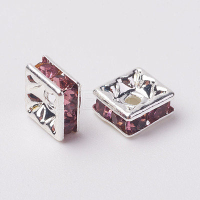 Brass Rhinestone Spacer Beads RB-A013-6x6-10S-1