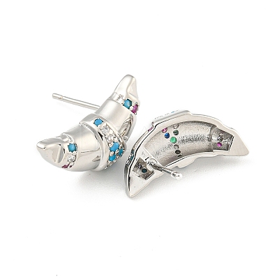 Rack Plating Brass Micro Pave Cubic Zirconia Stud Earring EJEW-C102-15P-02-1