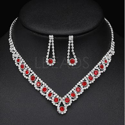 Alloy Rhinestone Pendant Necklaces & Earrings Sets for Women WGE8301-05-1