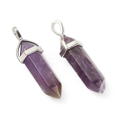2Pcs Natural Amethyst Double Terminated Pointed Pendants G-YW0002-05B-1