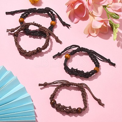 4Pcs 2 Colors Waxed Cotton Macrame Pouch Empty Stone Holder for Link Braclets Making BJEW-CJ0001-03-1