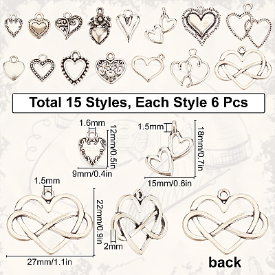 90Pcs 15 Style Tibetan Style Alloy Pendants TIBEP-SC0002-12-1