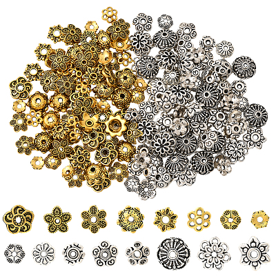 192Pcs 16 Styles Tibetan Style Alloy Bead Caps FIND-PA0001-07-1