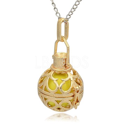 Golden Tone Brass Hollow Round Cage Pendants KK-J235-10G-1
