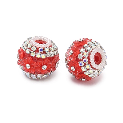Bling Resin Rhinestone Flower Beads OACR-D310-01P-E-1