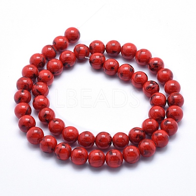 Sea Shell and Synthetic Turquoise Assembled Beads Strands G-G758-11-6mm-1