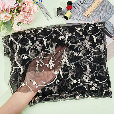 Flower Pattern Polyester Mesh Fabric DIY-WH0453-06A-1