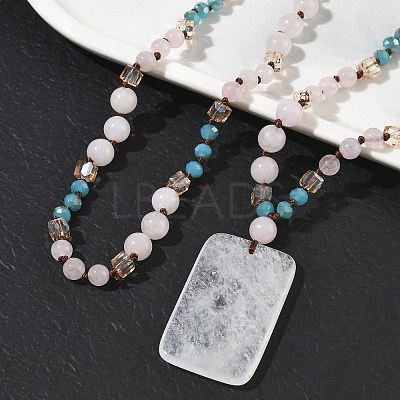 Natural Quartz Crystal Rectangle Pendant Glass Beaded Long Necklaces GG-CBAE048-02C-1