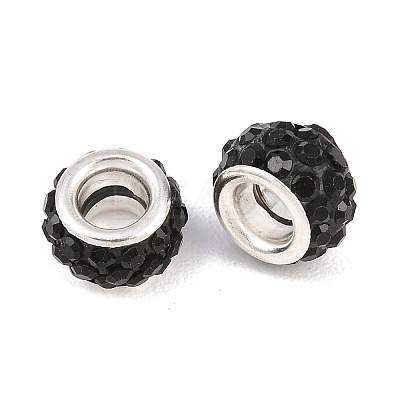 Polymer Clay Rhinestone European Large Hole Beads with Silver Color Plated Brass Cores FPDL-R002-01-1