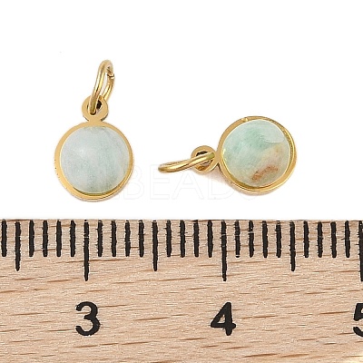 Ion Plating(IP) Natural Amazonite Half Round Charms with Jump Ring STAS-A097-05G-13-1