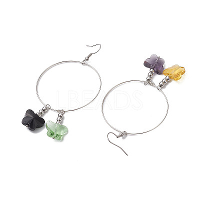 Butterfly Glass Dangle Earrings EJEW-JE05836-1