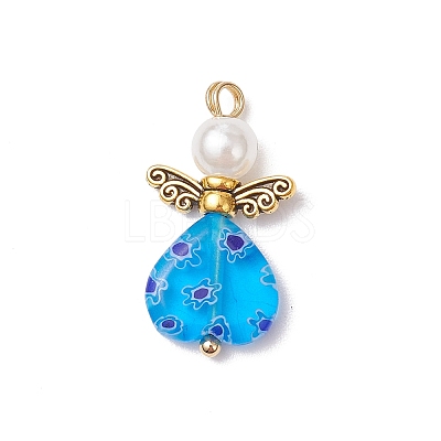 Handmade Millefiori Lampwork Beads and ABS Plastic Imitation Pearl Round Beads and Tibetan Style Alloy Fairy Wing Beads and 304 Stainless Steel Ball Head Pins Pendants PALLOY-JF03740-01-1