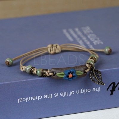 Adjustable Handmade Porcelain Flower Beads Braided Beads Bracelets WGFB2A7-11-1