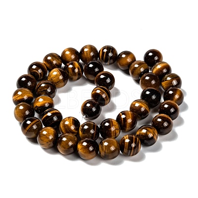 Natural Tiger Eye Round Bead Strands G-P072-33-10mm-1