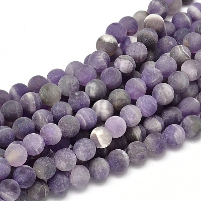 Frosted Natural Amethyst Round Bead Strands G-L357-10mm-07-1