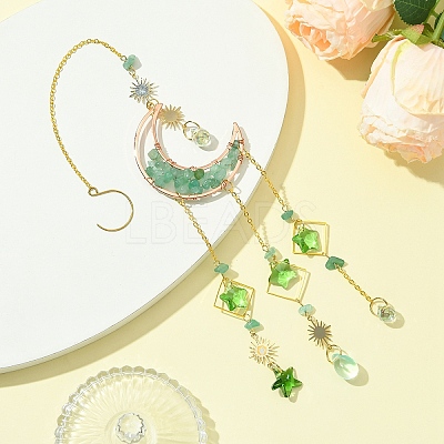 Natural Green Aventurine Chips Moon Pendant Decorations HJEW-FS00027-03-1