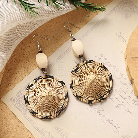 Bohemian Wood & Rattan Wood Woven Dangle Earrings WG21945-04-1