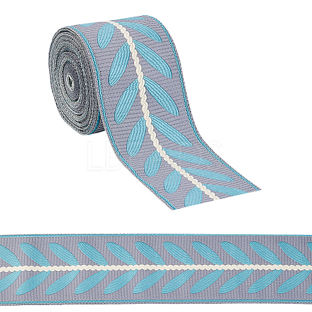 Polyester Jacquard Leaf Ribbon OCOR-WH0097-08B-1