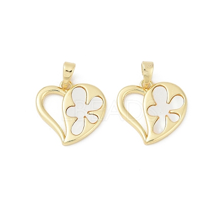Brass Pave Natural White Shell Pendants KK-R213-02G-03-1