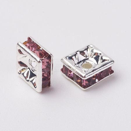 Brass Rhinestone Spacer Beads RB-A013-6x6-10S-1