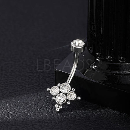 304 Stainless Steel Clear Cubic Zirconia Curved Barbell Belly Button Rings AJEW-D306-03P-03-1
