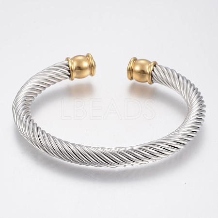 304 Stainless Steel Cuff Bangles Torque Bangles BJEW-H570-22GP-1