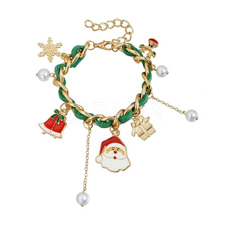 Christmas Alloy Enamel Imitation Pearl and Faux Leather Charm Bracelets for Women FS-WG9C2A3-04-1