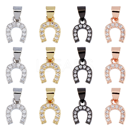 DICOSMETIC 12Pcs 4 Colors Brass Micro Pave Clear Cubic Zirconia Charms KK-DC0003-84-1