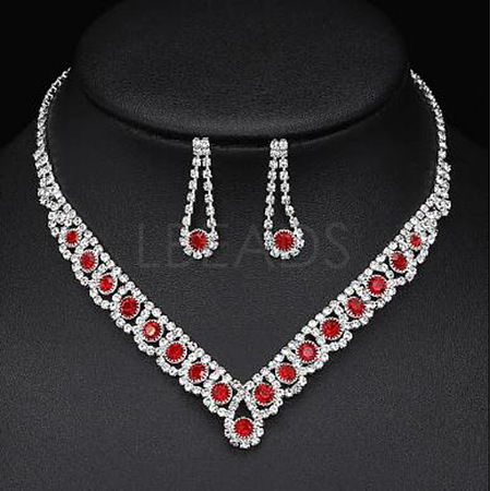 Alloy Rhinestone Pendant Necklaces & Earrings Sets for Women WGE8301-05-1