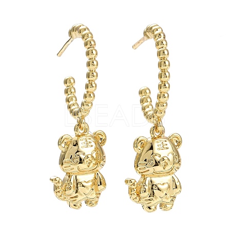 C-Shape with Tiger Chinese Zodiac Dangle Stud Earrings EJEW-E167-02G-1