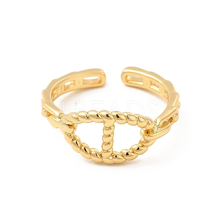 Rack Plating Brass Hollow Out Oval Open Cuff Ring for Women RJEW-D076-04G-1