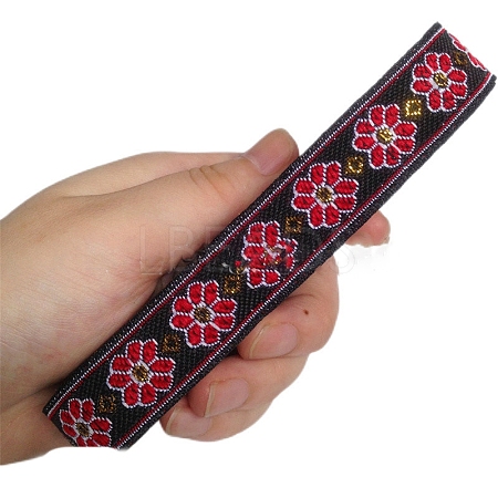 6.8M Ethnic Style Polyester Jacquard Flower Ribbon PW-WG88873-12-1
