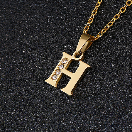 201 Stainless Steel Crystal Rhinestone Initial Pendant Necklaces FS-WG3A711-08-1
