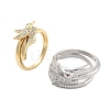 Brass Micro Pave Cubic Zirconia Bird Open Cuff Rings Set for Women RJEW-U002-11G-2