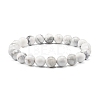 Natural Howlite & Lava Rock Round Beads Stretch Bracelets Set BJEW-JB06982-02-4
