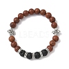 2Pcs 2 Styles Natural Lava Rock & Wood Round Beaded Stretch Bracelets Sets for Men Women BJEW-JB12352-3