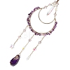 Moon Iron & Natural Amethyst Chip Pendant Decorations AJEW-Q143-09-4