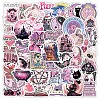 50Pcs Divination Theme Waterproof PVC Pink Witch Sticker Labels PW-WG78730-01-1