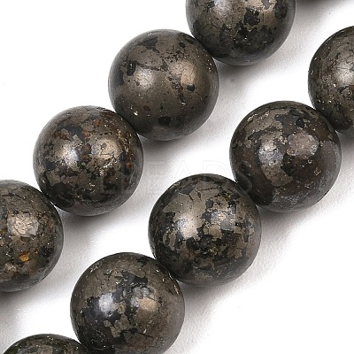 Natural Pyrite Beads Strands G-P303-01-8mm-8-1