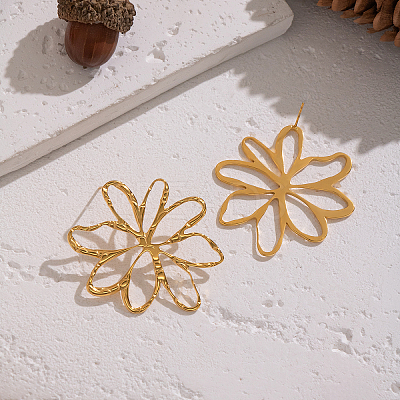 304 Stainless Steel Hollow Flower Stud Earrings LS-CB8096-1-1