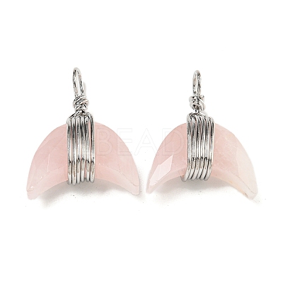 Natural Rose Quartz Copper Wire Wrapped Pendants G-B079-01P-02-1