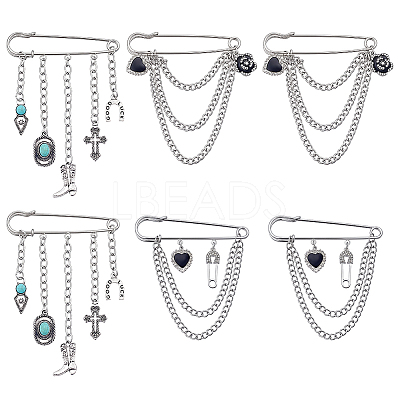 6Pcs 3 Stylesc Alloy Safety Pins JEWB-HY0001-66B-1