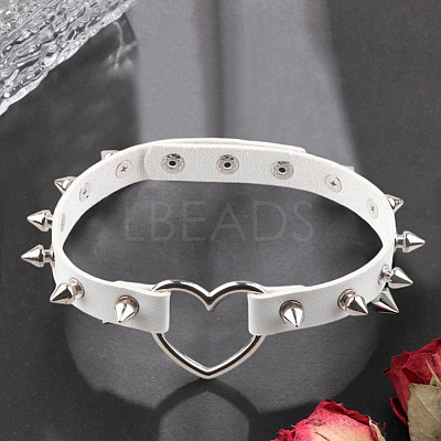 Adjustable Adjustable Gothic PU Leather Alloy Spike Rivet Heart Choker Necklaces for Women NJEW-WH20816-006P-A-1