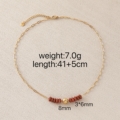 Synthetic Goldstone Hexagon Heishi Beads & 304 Stainless Steel Paperclip Chain Necklaces for Women SG1071-2-1
