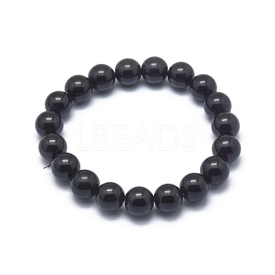 Synthetic Black Stone Bead Stretch Bracelets BJEW-K212-B-032-1