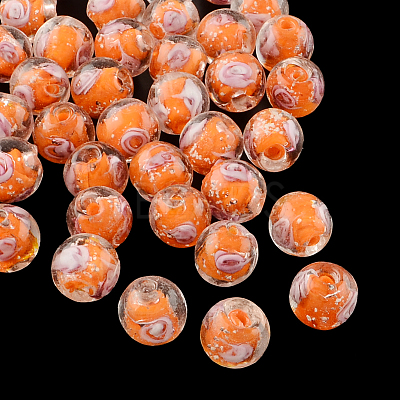 Handmade Luminous Inner Flower Lampwork Beads LAMP-R129-10mm-M-1