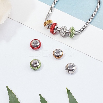 Rondelle 304 Stainless Steel Polymer Clay Rhinestone European Beads GPDL-UN0001-01-1