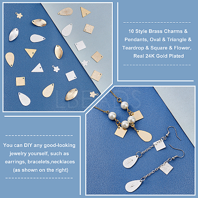 60Pcs 10 Style Brass Charms & Pendants KK-PH0004-71-1