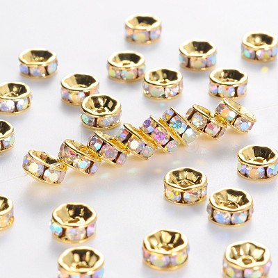 Brass Grade A Rhinestone Spacer Beads RSB034NF-02G-1