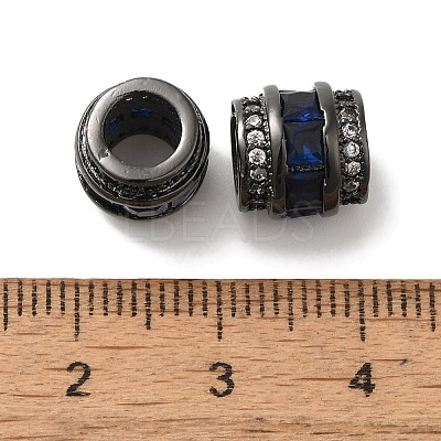 Column Brass Micro Pave Cubic Zirconia European Beads KK-C072-14B-1